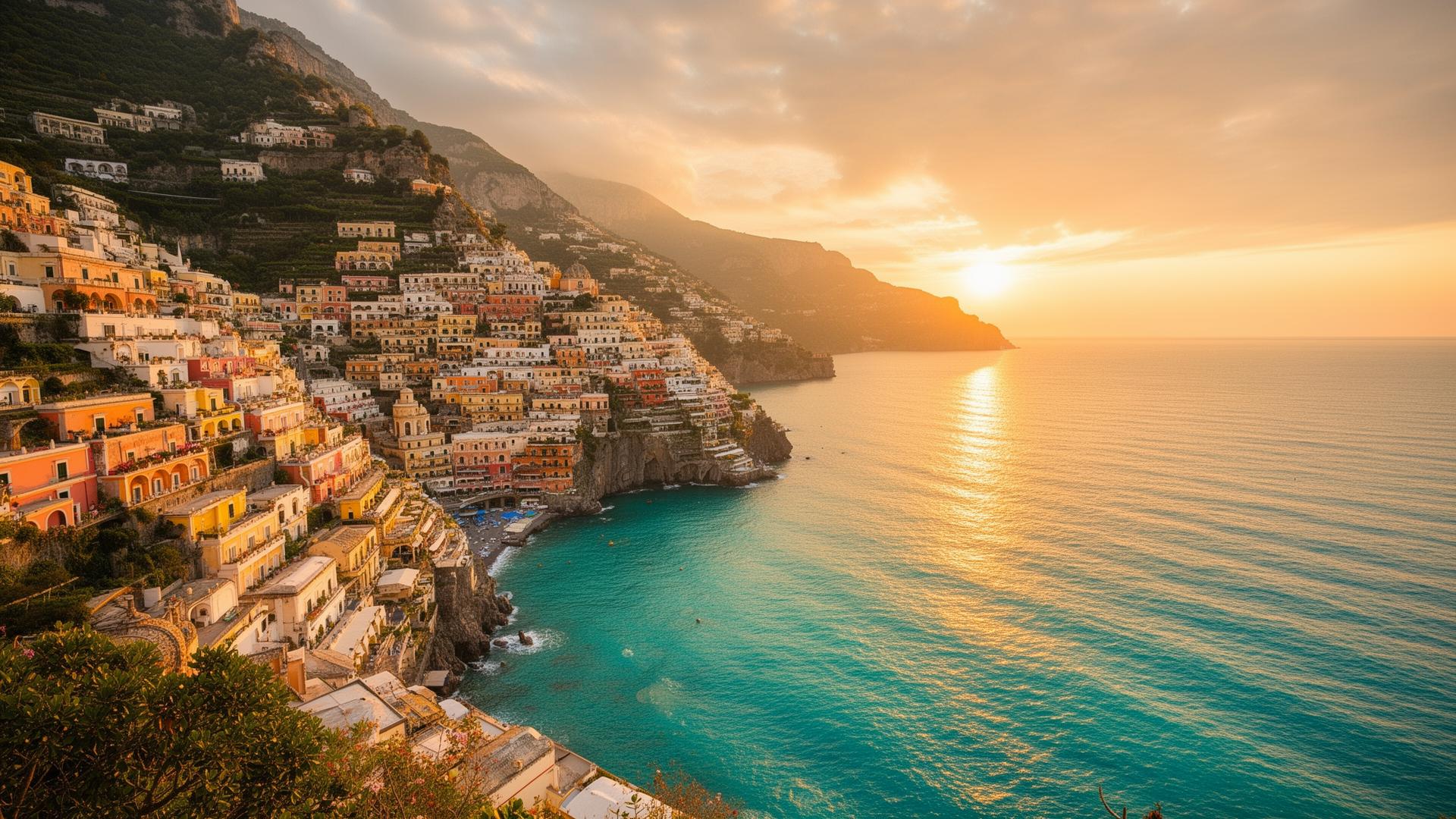 Sunset over the Amalfi Coast in Italy
